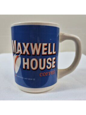 Vintage Maxwell House Coffee Mug Blue White USA Advertising Cup 3.5 Inch